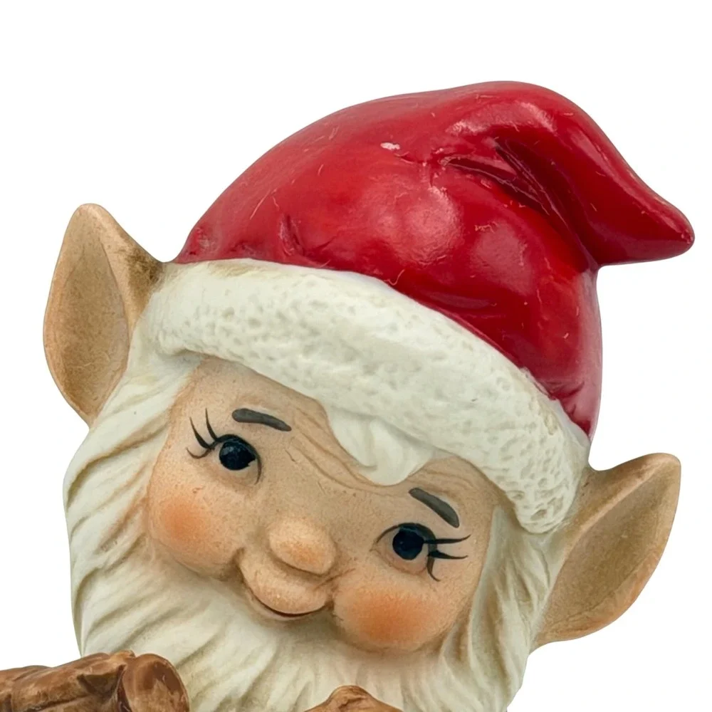 Vtg Homco Christmas Elf‎ Pixie Figurine 5406 Ceramic Toymaker with Train 4 Inch